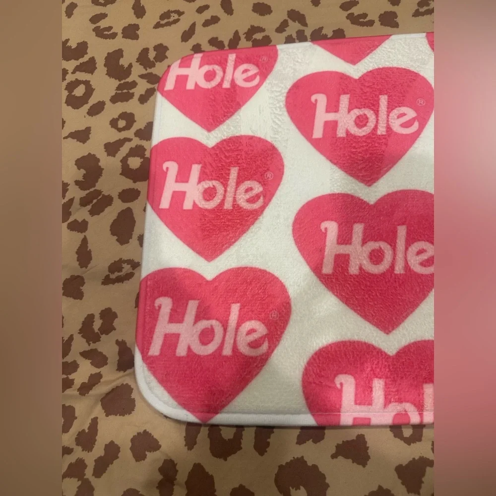Vintage Pink Heart 'Hole' Bath Mat on White